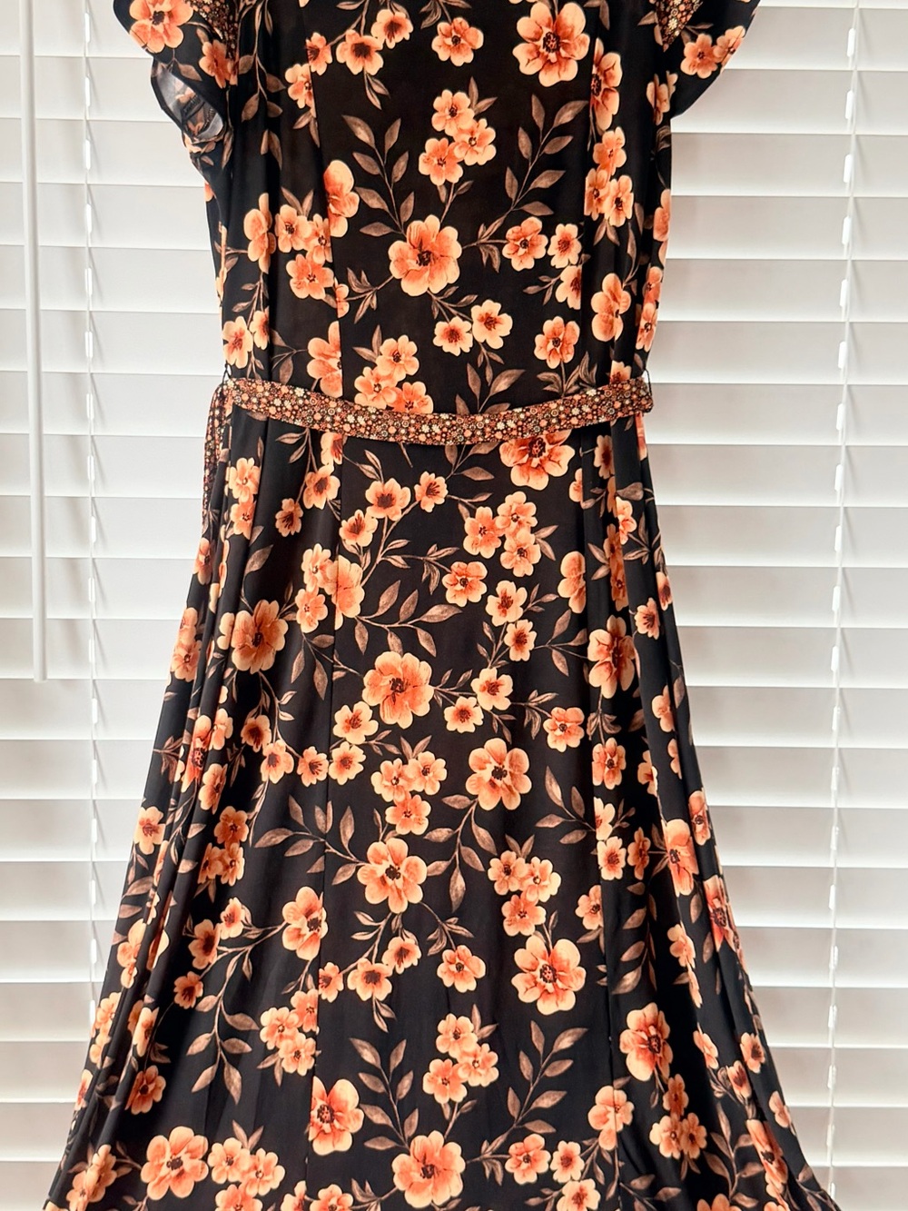 Perceptions Black Dress with Peach Floral Print